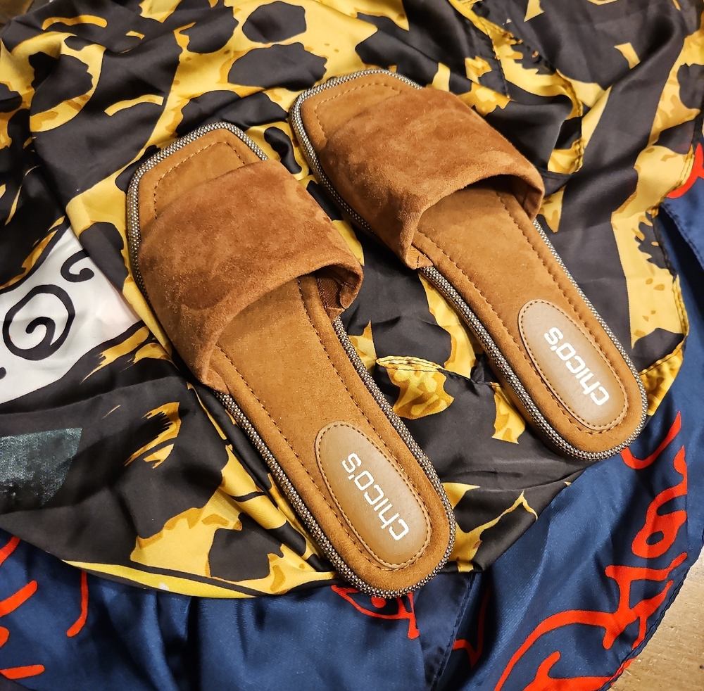 NWT Chico's  Suede Slide Mules with Trim